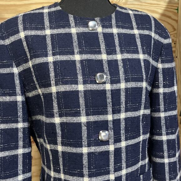 Vintage Pendleton Blazer Womens Size 12 Navy Blue Plaid Virgin Wool Metallic USA - Picture 4 of 14